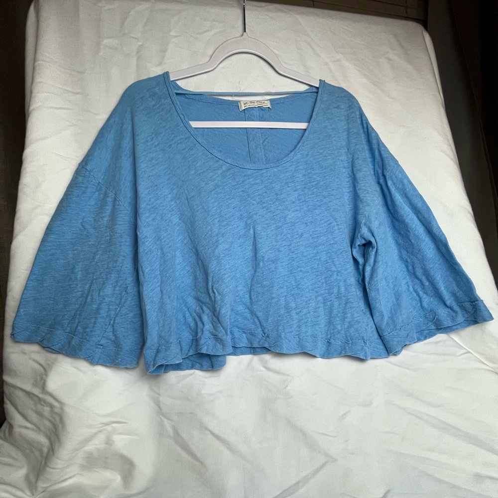 Womens Free People We The Free Blue cropped length  3/4 bell sleeves size Small